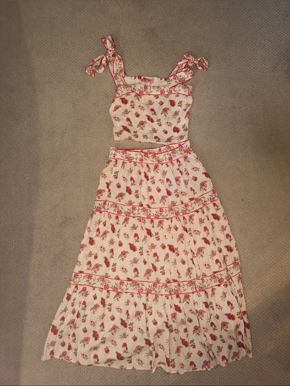 Rose & Olive Cream and Pink Floral Two-Piece Skirt Set